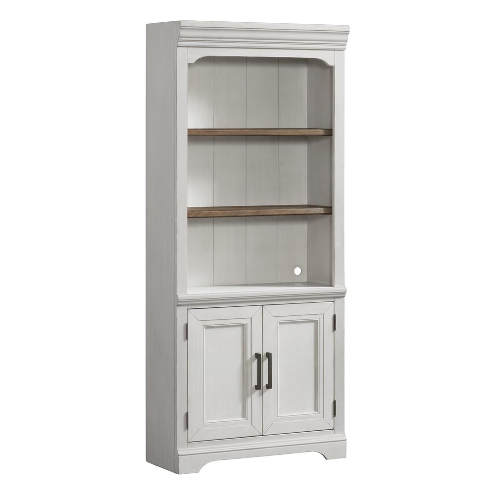 76" Bunching Bookcase w/Door in Rustic White & French Oak. Picture 1