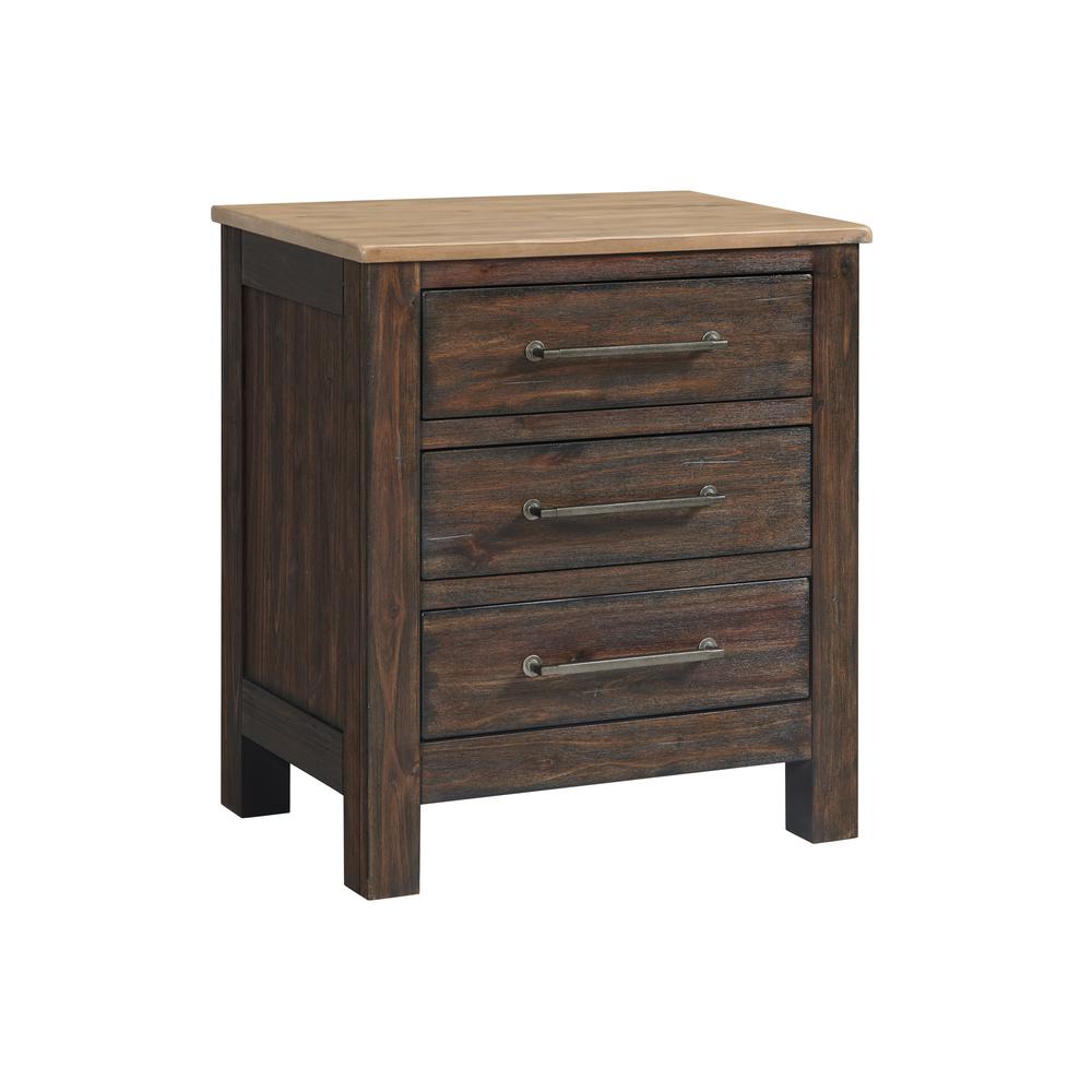 Nightstand, 3 Drawer in Driftwood and Sable. Picture 1