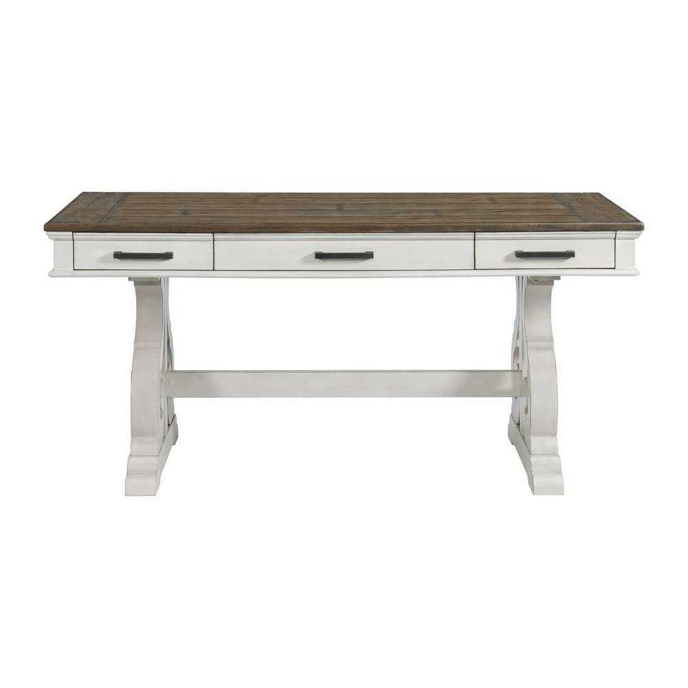 60" Writing Desk in Rustic White & French Oak. Picture 1
