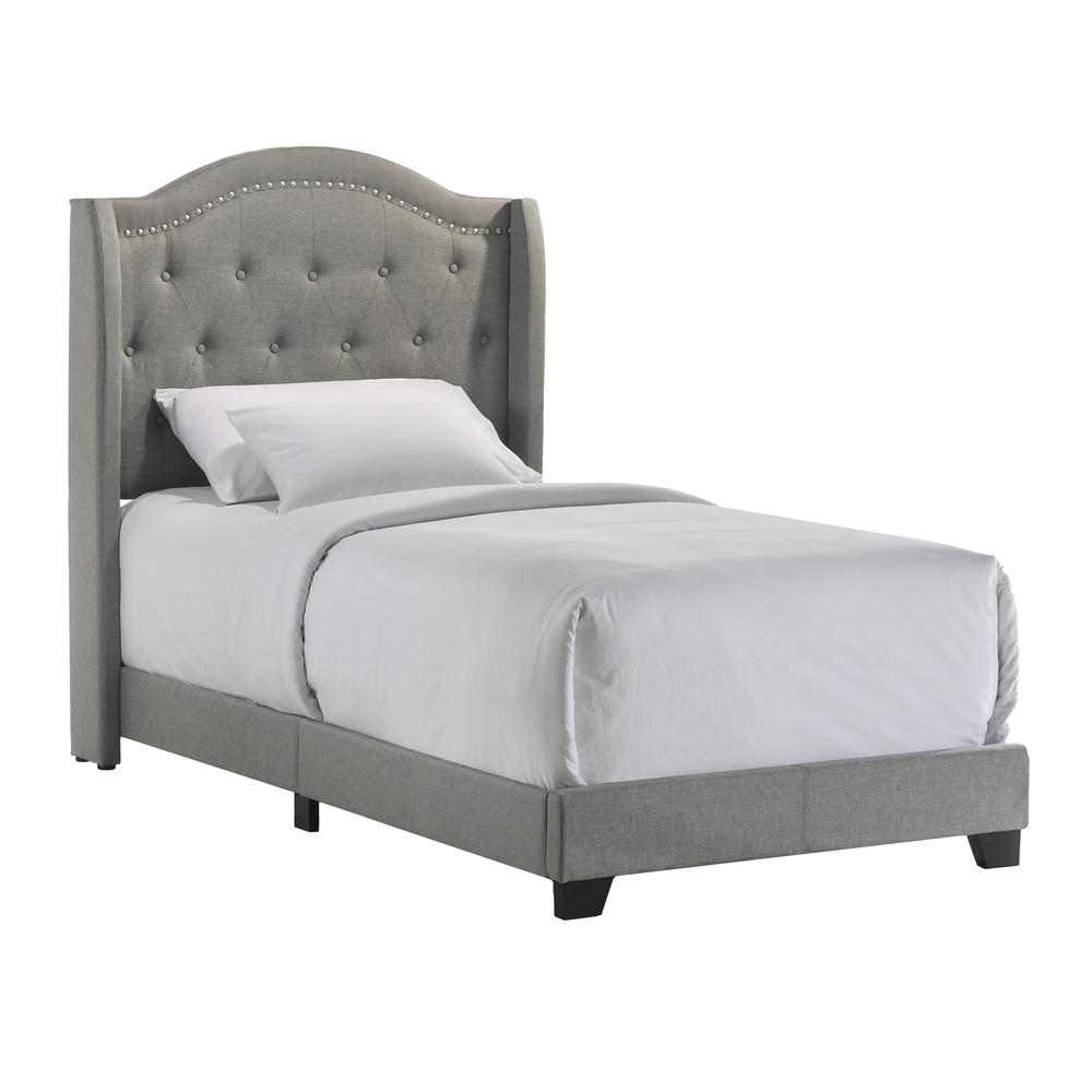 Rhyan Twin UPH Bed in Rhyan Smoke Fabric. Picture 1