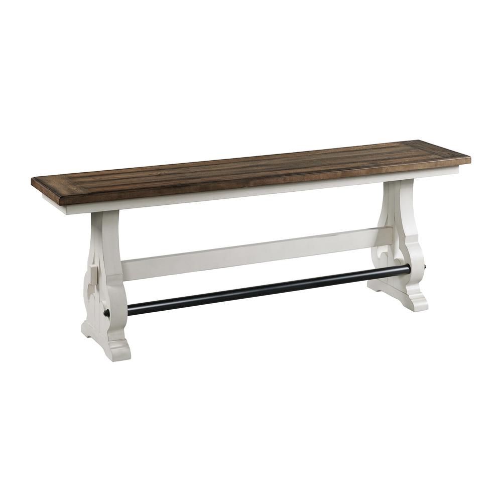 Backless Bench, Counter Height in Rustic White & French Oak. Picture 1
