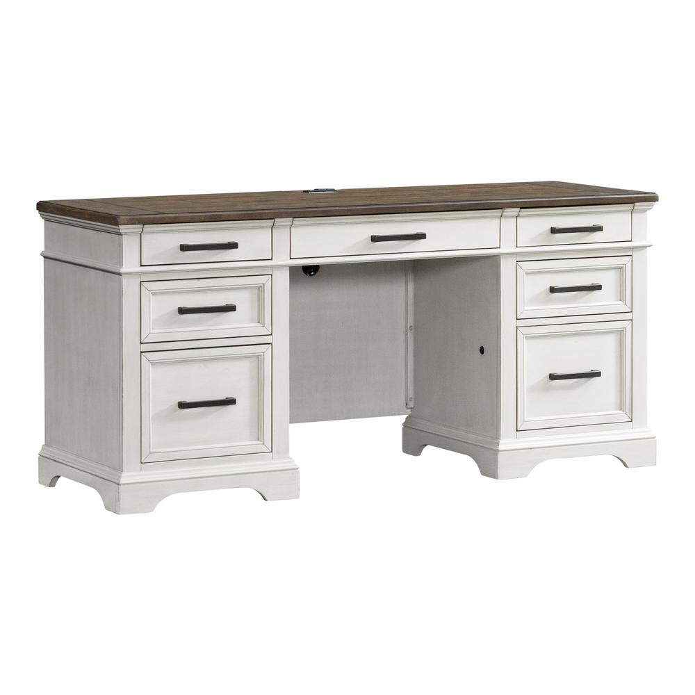 66" Credenza in Rustic White & French Oak. Picture 1