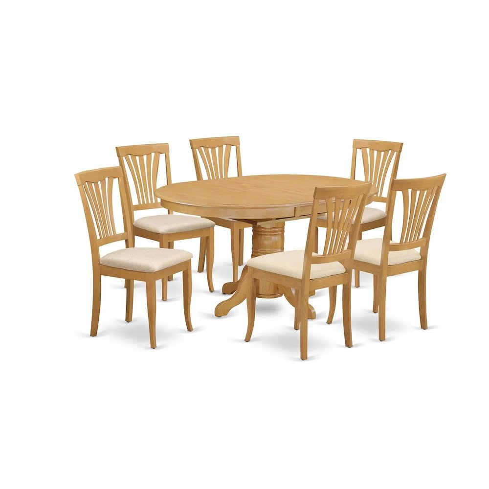 7 Pcs Dining Set Consist of an Oval Kitchen Table with Butterfly Leaf and 6 Linen Fabric Upholstered Chairs. Picture 1