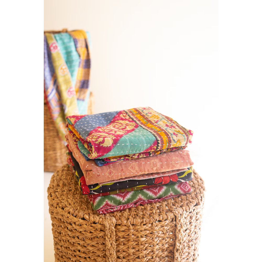 Recycled Kantha Throws-Assorted Sizes And Patterns, Set of 6. Picture 2