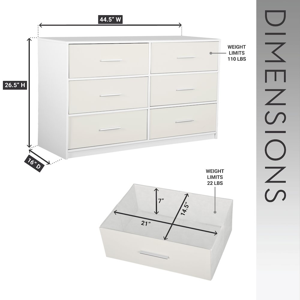 6-Drawer Dresser with Large Fabric Drawers, White. Picture 12