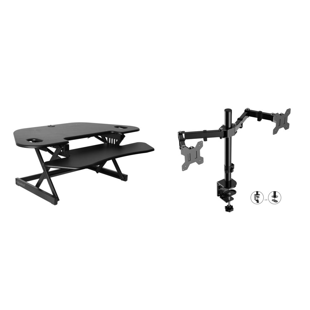 Rocelco 46" Height Adjustable Corner Standing Desk Converter. Picture 1