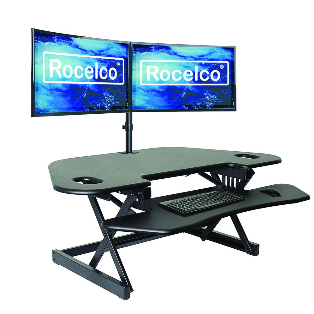 Rocelco 46" Height Adjustable Corner Standing Desk Converter. Picture 2