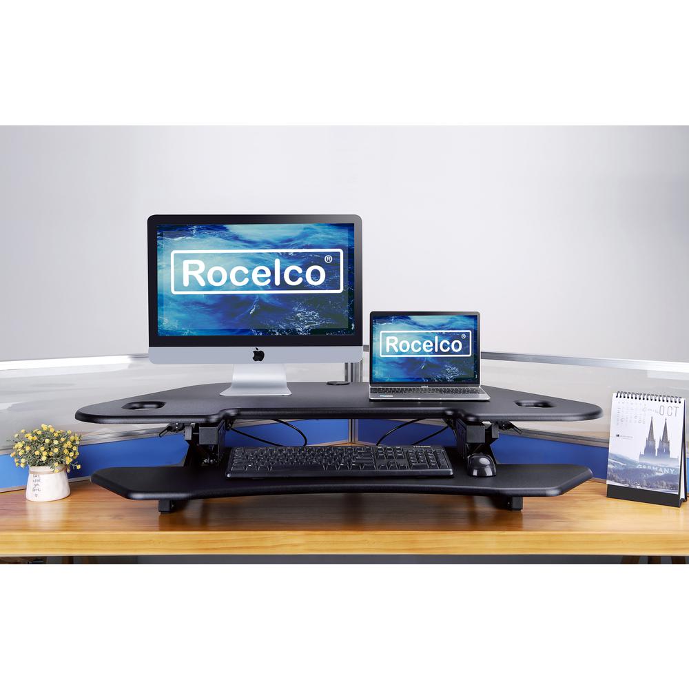 Rocelco 46" Height Adjustable Corner Standing Desk Converter. Picture 3