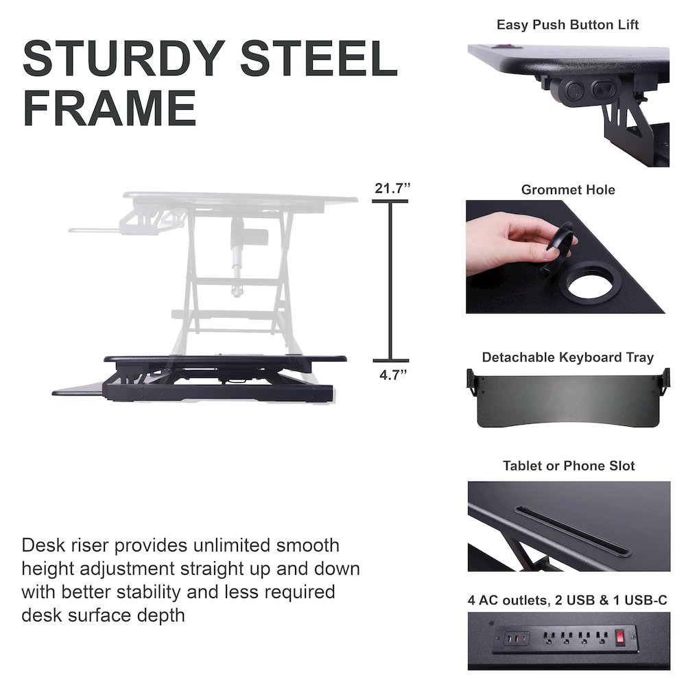 46" Electric Standing Desk Converter with AC Outlet USB Charger. Picture 3