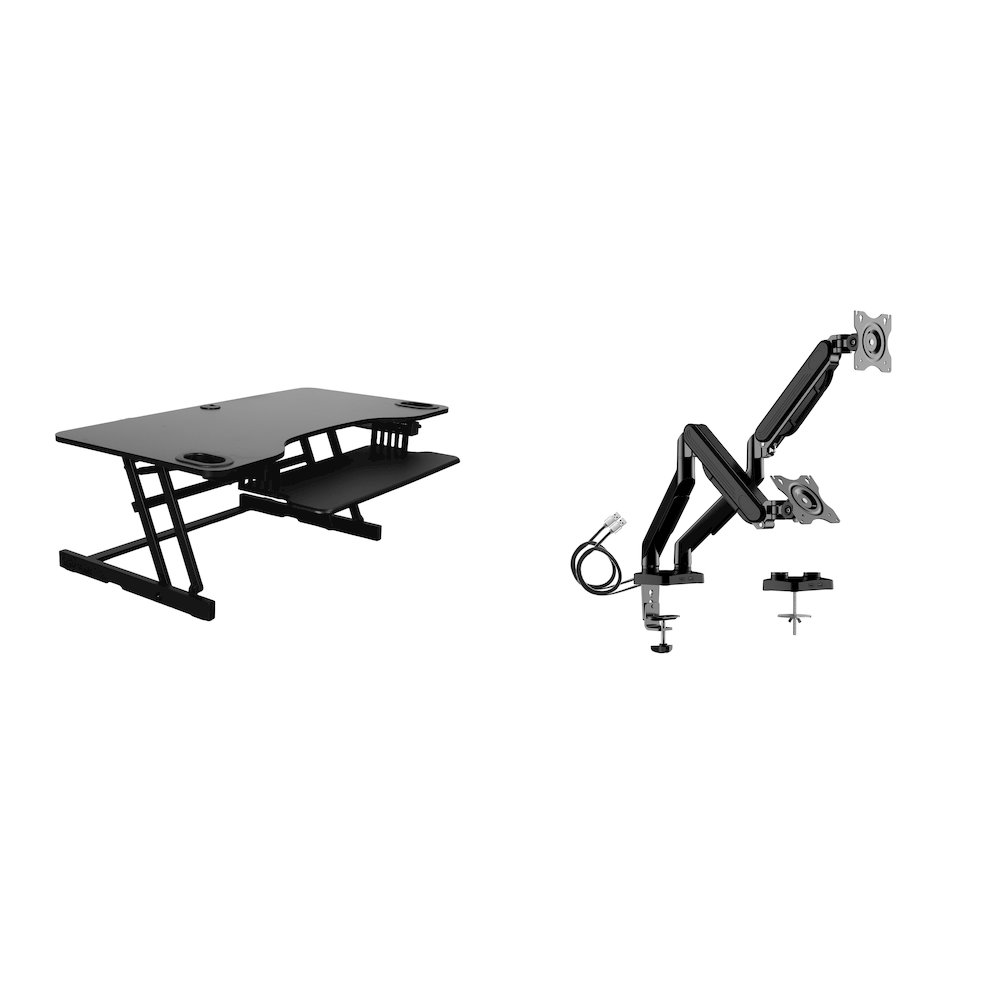 45" Height Adjustable Standing Desk Converter with Premium Dual Monitor Mount. Picture 1