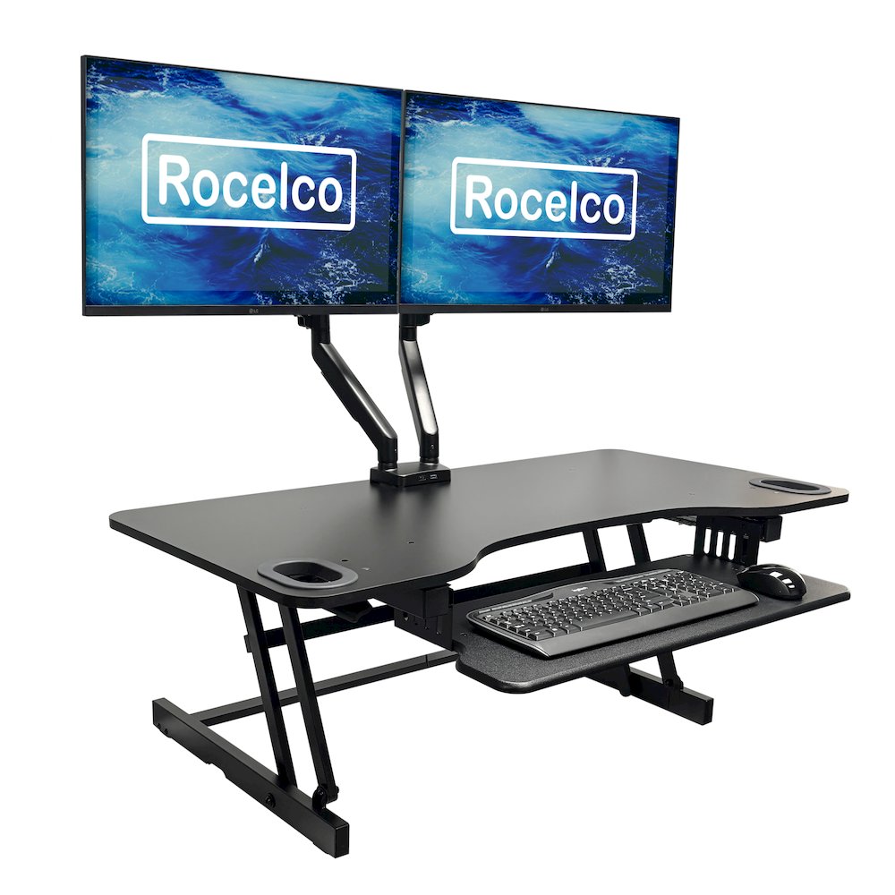 45" Height Adjustable Standing Desk Converter with Premium Dual Monitor Mount. Picture 2