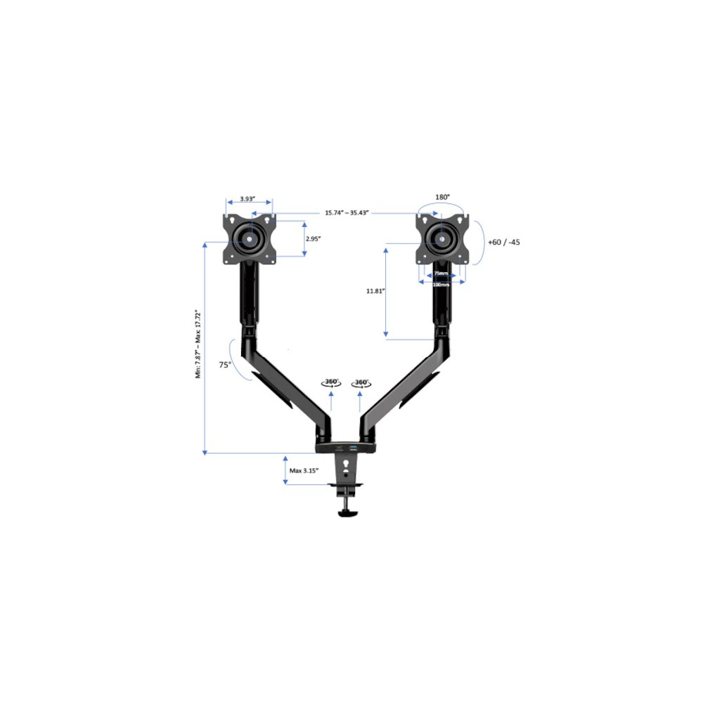 45" Height Adjustable Standing Desk Converter with Premium Dual Monitor Mount. Picture 6