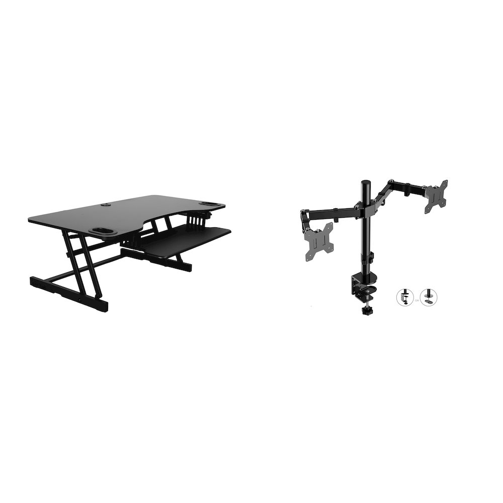 45" Height Adjustable Standing Desk Converter with Dual Monitor Mount. Picture 1