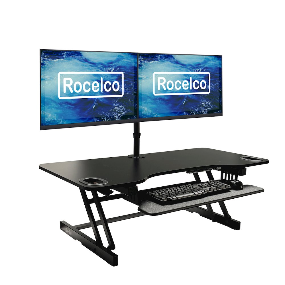 45" Height Adjustable Standing Desk Converter with Dual Monitor Mount. Picture 2
