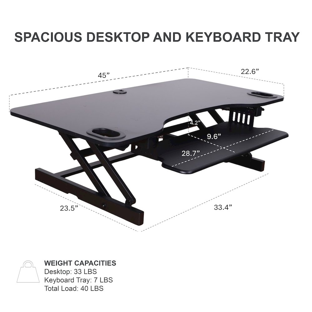 45" Height Adjustable Standing Desk Converter with Dual Monitor Mount. Picture 4