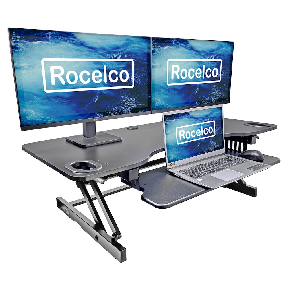 45" Height Adjustable Standing Desk Converter with Dual Monitor Mount. Picture 5