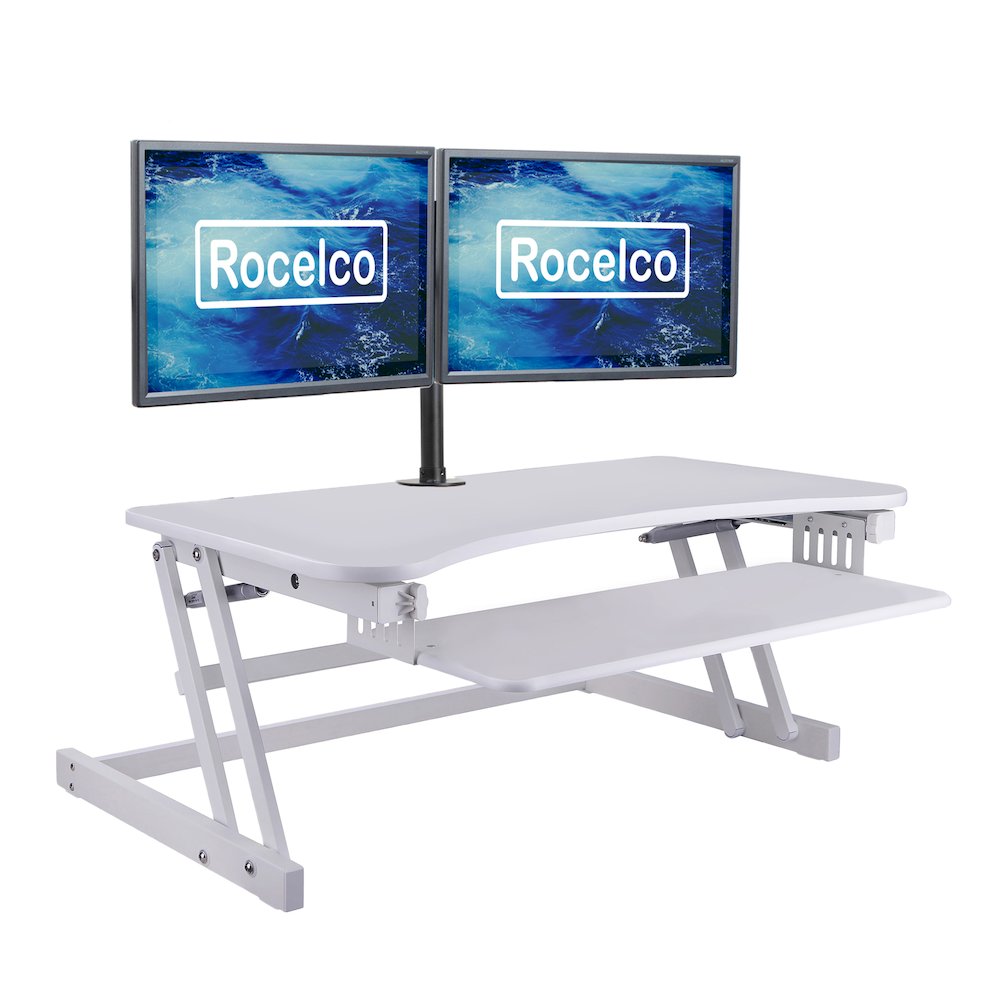 37.5" Height Adjustable Standing Desk Converter with Dual Monitor Mount. Picture 3