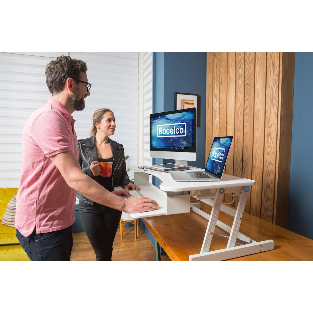 37.5" Height Adjustable Standing Desk Converter with Dual Monitor Mount. Picture 4