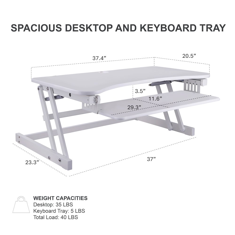 37.5" Height Adjustable Standing Desk Converter with Dual Monitor Mount. Picture 6