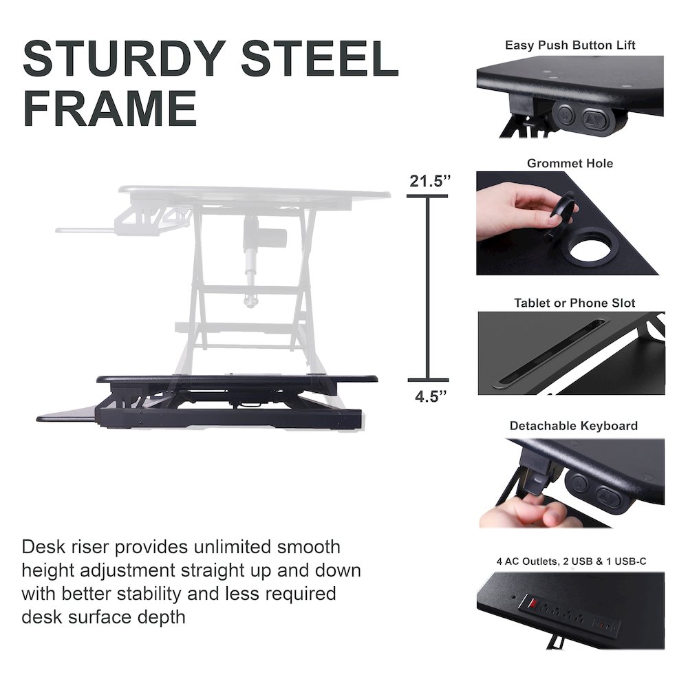 37.4" Electric Standing Desk Converter with AC USB ChargerDR2B). Picture 2