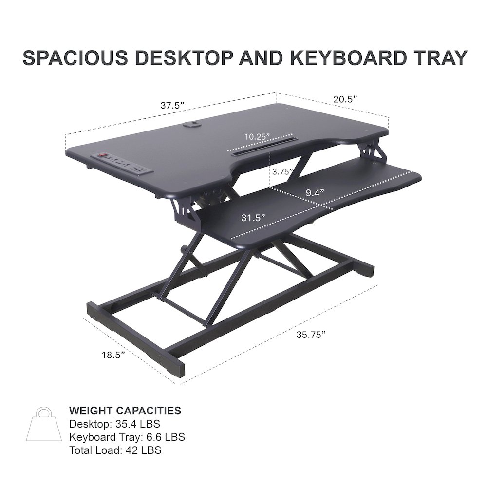 37.4" Electric Standing Desk Converter with AC USB ChargerDR2B). Picture 3