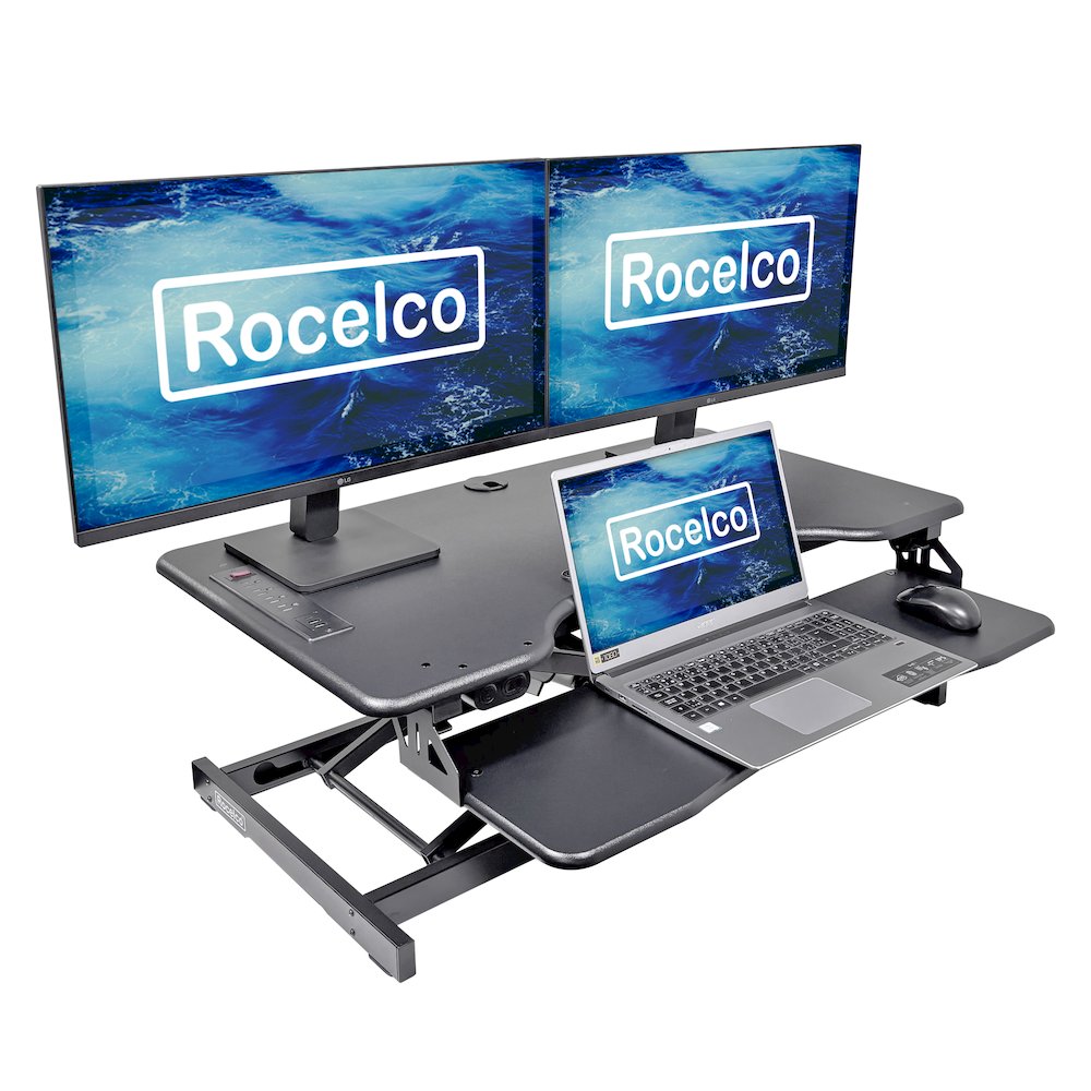 37.4" Electric Standing Desk Converter with AC USB ChargerDR2B). Picture 4