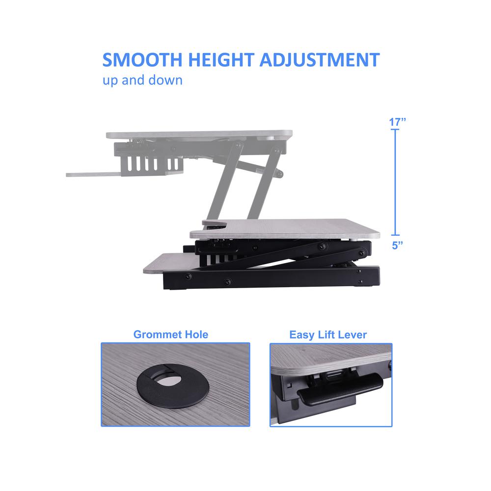 Rocelco 37.5" Deluxe Height Adjustable Standing Desk Converter with Dual Monitor Mount BUNDLE - Quick Sit Stand Up Computer Workstation Riser - Large Retractable Keyboard Tray - Gray (R DADRG-DM2). Picture 2