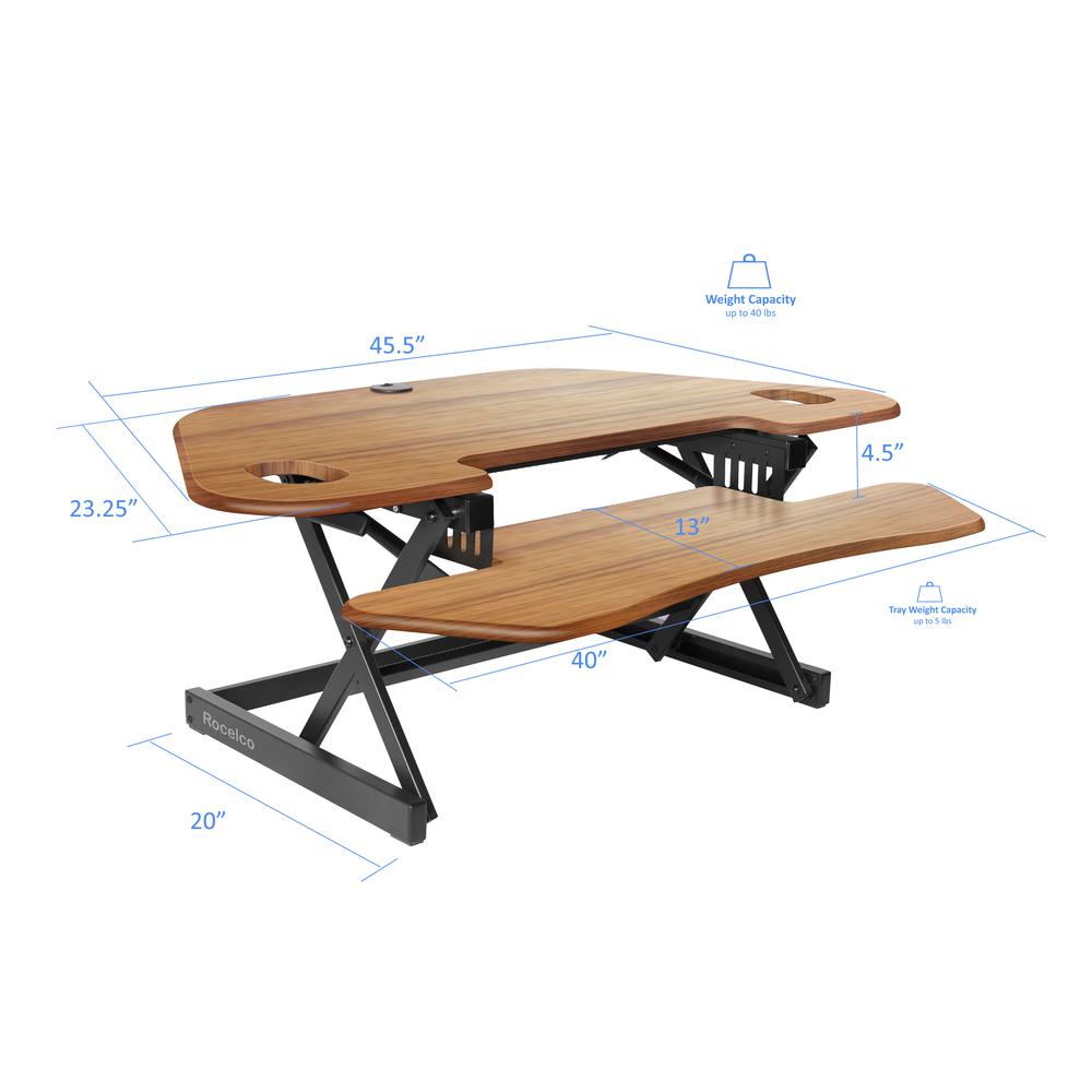 Rocelco 46" Height Adjustable Corner Standing Desk Converter with Dual Monitor Stand BUNDLE. Picture 4