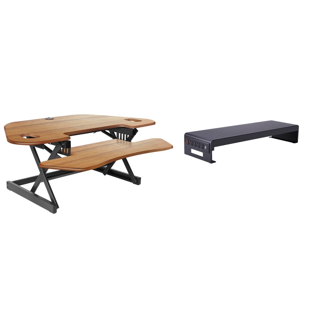 Rocelco 46" Height Adjustable Corner Standing Desk Converter with Dual Monitor Stand BUNDLE. Picture 1
