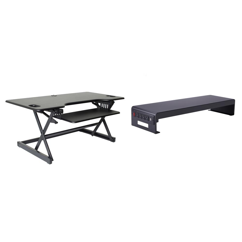 Rocelco 46" Large Height Adjustable Standing Desk Converter - Dual Monitor Stand BUNDLE. Picture 1
