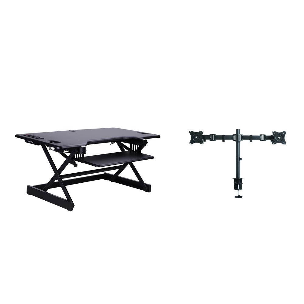 Rocelco 46" Height Adjustable Standing Desk Converter with Double Monitor Mount Arm BUNDLE. Picture 1