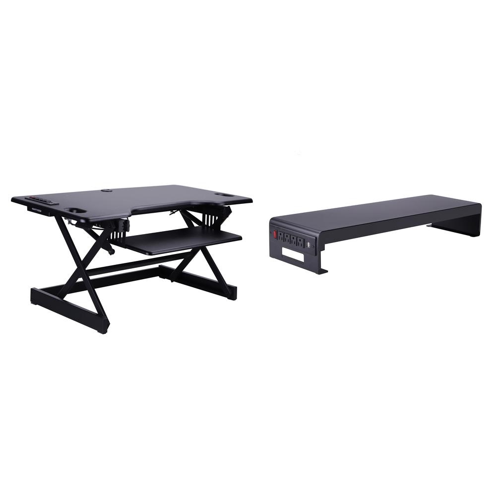 Rocelco 46" Height Adjustable Standing Desk Converter with Double Monitor Mount Stand BUNDLE. Picture 1