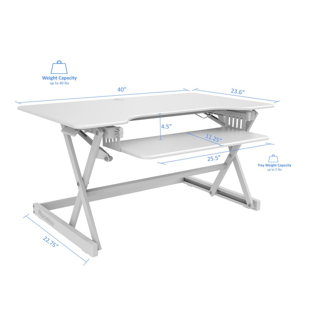 Rocelco 40" Large Height Adjustable Standing Desk Converter with Dual Monitor Stand BUNDLE. Picture 4