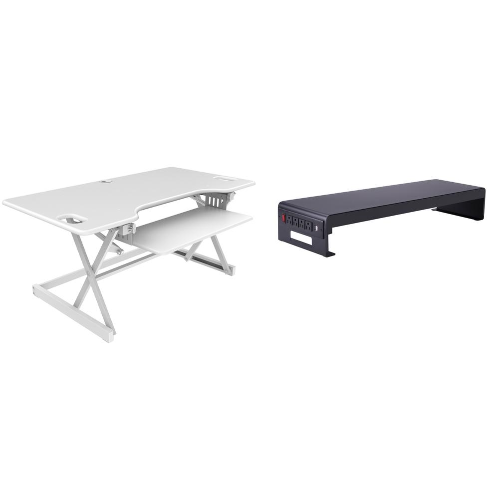 Rocelco 46" Large Height Adjustable Standing Desk Converter -Dual Monitor Stand BUNDLE. Picture 1