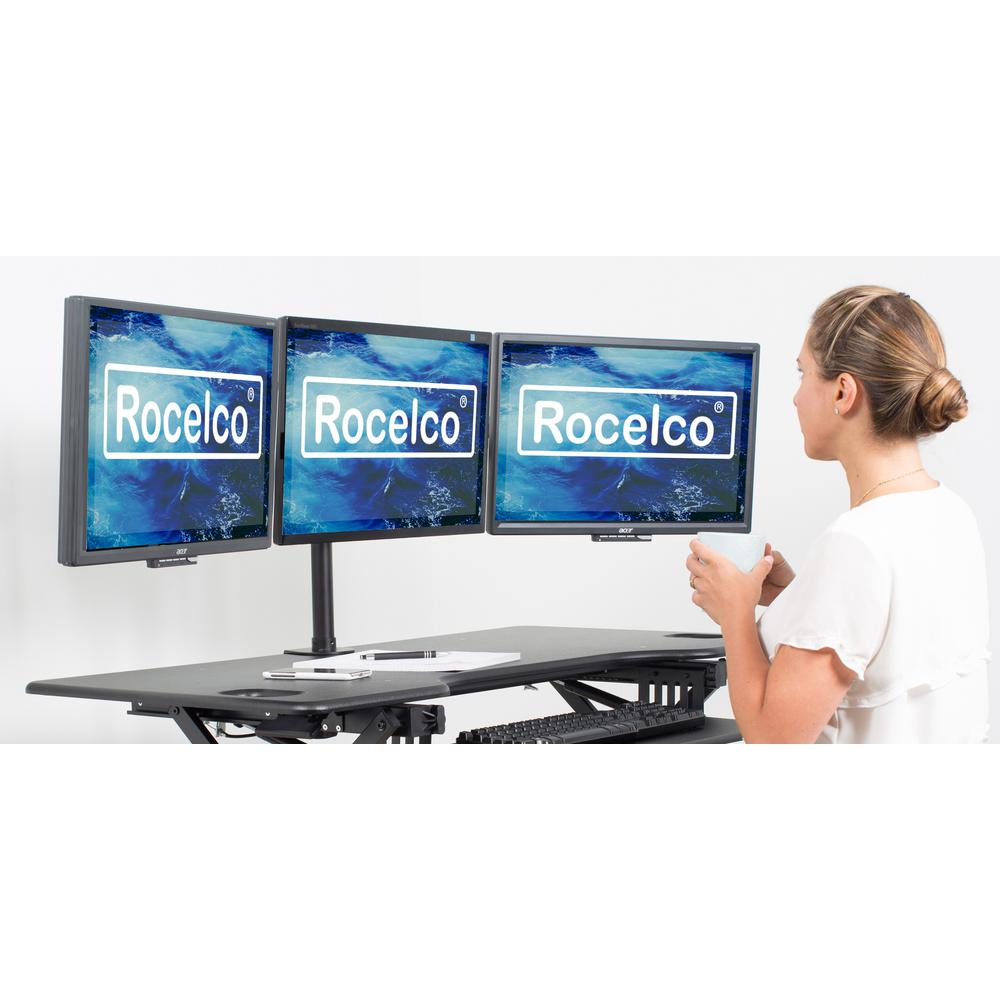 Rocelco Premium Triple Monitor Desk Mount - VESA pattern Fits 13" - 27" LED LCD Flat Computer Screen - Three Articulated Full Motion Adjustable Arms - Grommet and C Clamp - Black (R DM3). Picture 2