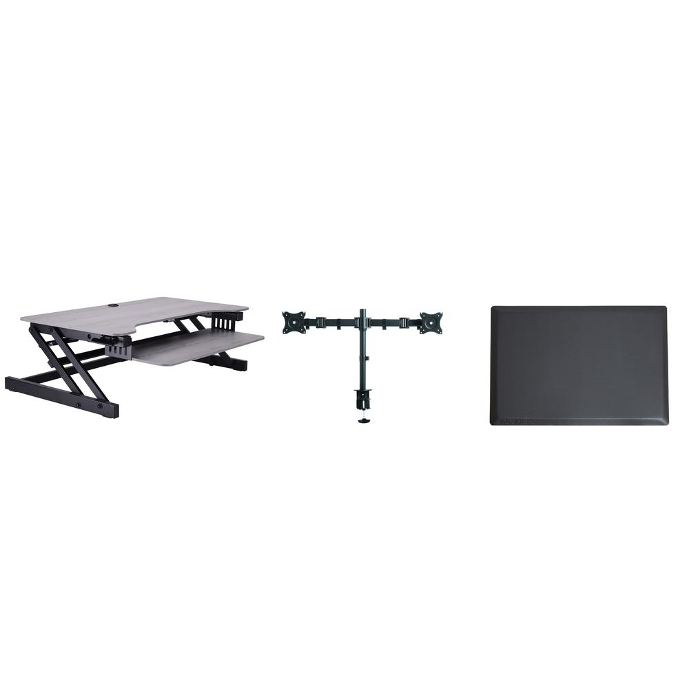 Rocelco 37.5" Deluxe Height Adjustable Standing Desk Converter with Dual Monitor Mount and Anti Fatigue Mat BUNDLE - Sit Stand Up Computer Workstation Riser - Keyboard Tray - Gray (R DADRG-DM2-MAF). Picture 1
