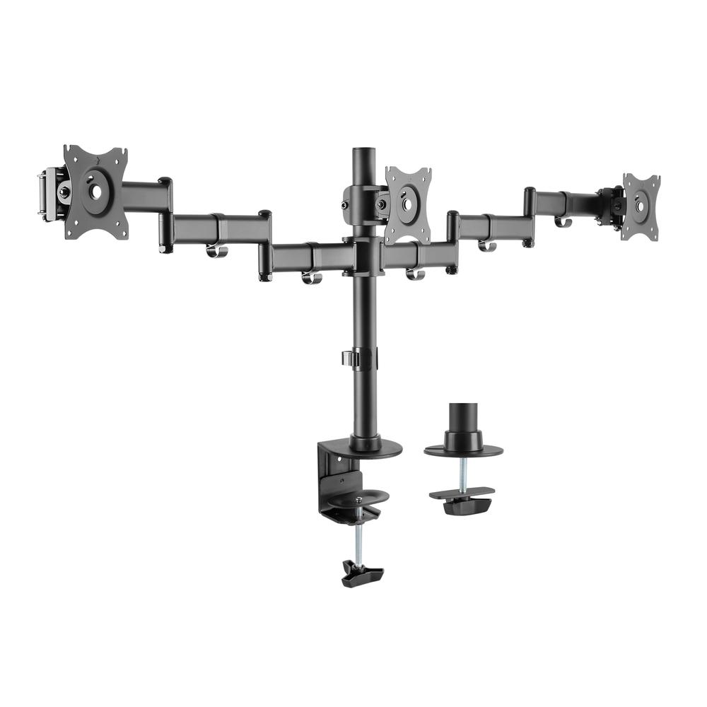 Rocelco Premium Triple Monitor Desk Mount - VESA pattern Fits 13" - 27" LED LCD Flat Computer Screen - Three Articulated Full Motion Adjustable Arms - Grommet and C Clamp - Black (R DM3). Picture 1