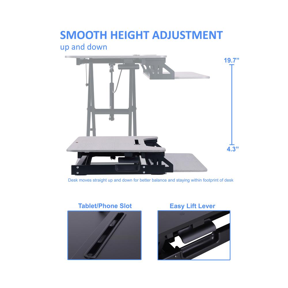 Rocelco Standing Desk Converter with Dual Monitor Mount - 31.5 Inch Sit Stand Up Tabletop Riser with Tablet Holder, Height Adjustable Workstation - Deep Keyboard Tray for Laptop - Gray (R VADRG-DM2). Picture 2