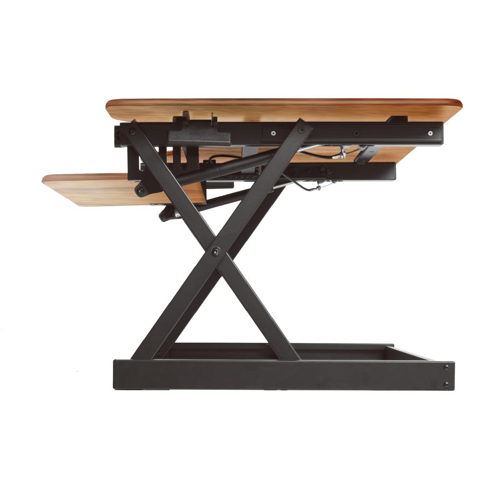 Rocelco 46" Large Height Adjustable Corner Standing Desk Converter - Quick Sit Stand Up Dual Monitor Riser - Gas Spring Assist Computer Workstation - Wide Keyboard Tray - Teak Wood Grain (R CADRT-46). Picture 4