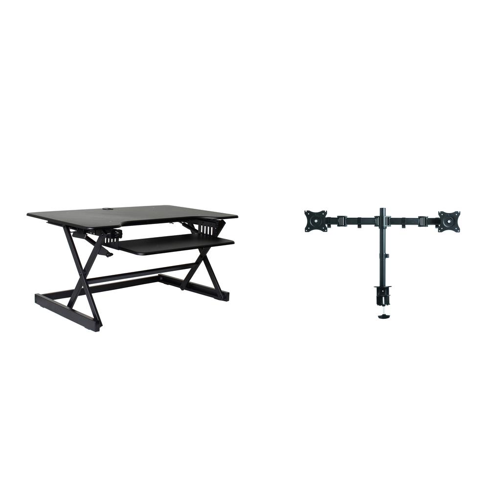 Rocelco 40" Large Height Adjustable Standing Desk Converter with Dual Monitor Mount BUNDLE - Quick Sit Stand Up Computer Workstation Riser - Retractable Keyboard Tray - Black (R DADRB-40-DM2). Picture 1