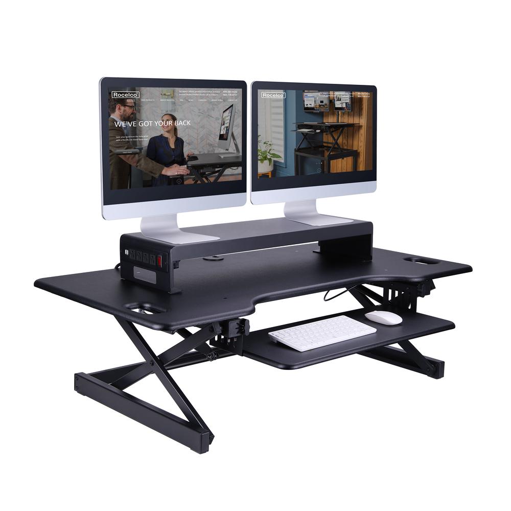 Rocelco 30" Premium Dual Monitor Stand with AC Power Supply & USB 2.0 Charging - Metal Laptop TV PC Riser Shelf with Keyboard Mouse Storage and Cable Management - Black (R DMS). Picture 7