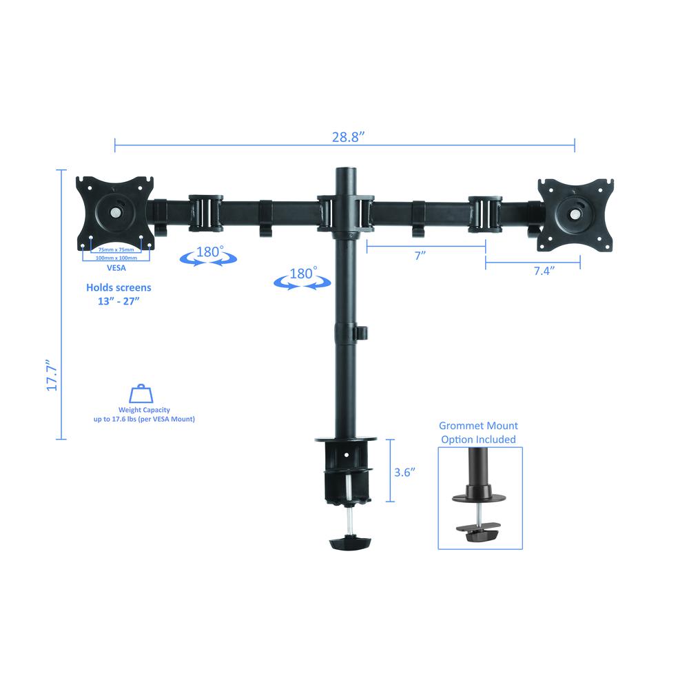 Rocelco 37.5" Deluxe Height Adjustable Standing Desk Converter with Dual Monitor Mount BUNDLE - Quick Sit Stand Up Computer Workstation Riser - Large Retractable Keyboard Tray - Black (R DADRB-DM2). Picture 6