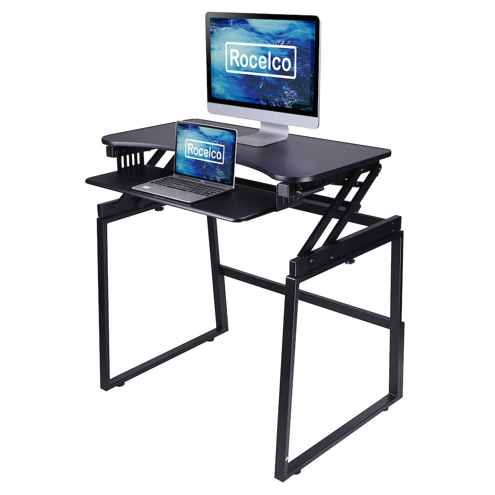 32" Height Adjustable Standing Desk Converter with Floor Stand BUNDLE. Picture 5