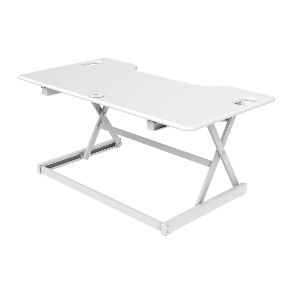 Rocelco 46" Large Height Adjustable Standing Desk Converter - Quick Sit Stand Up Triple Monitor Riser - Gas Spring Assist Computer Workstation - Retractable Keyboard Tray - White (R DADRW-46). Picture 5