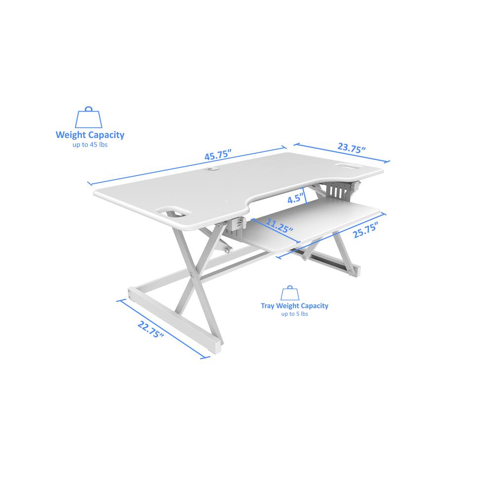 Rocelco 46" Large Height Adjustable Standing Desk Converter with Triple Monitor Mount BUNDLE - Quick Sit Stand Up Computer Workstation Riser - Retractable Keyboard Tray - White (R DADRW-46-DM3). Picture 4