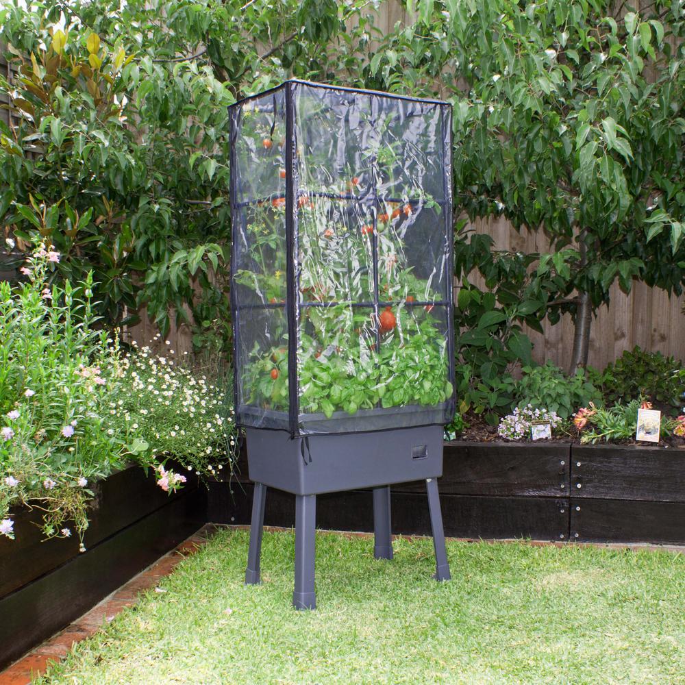 Self-Watering Elevated Planter With Trellis Frame And Greenhouse Cover. Picture 3