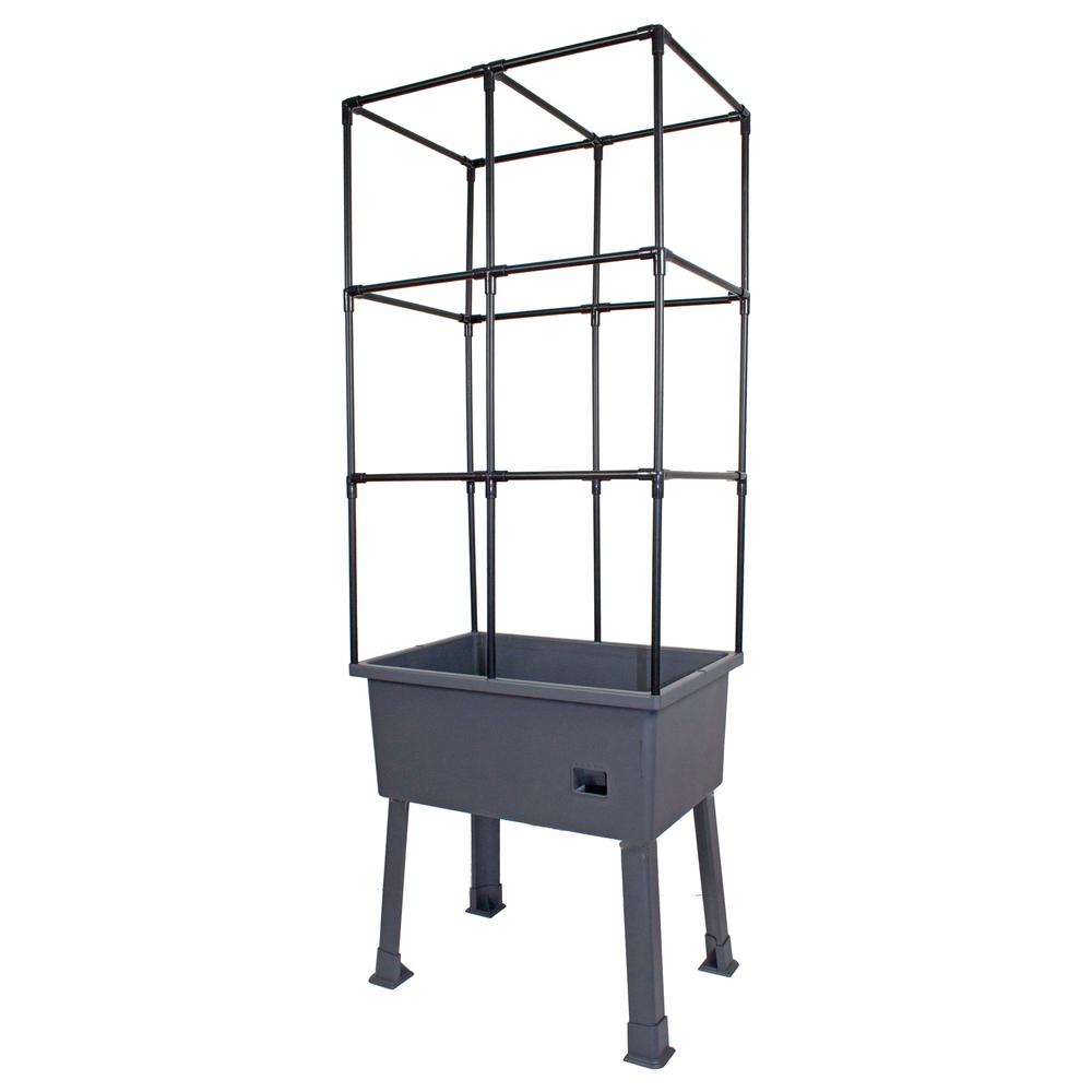 Self-Watering Elevated Planter With Trellis Frame And Greenhouse Cover. Picture 1