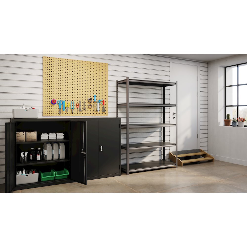 Iron Horse Riveted Steel Shelving 5-Shelf Unit, 18Dx48Wx72H, Gunmetal Gray/Black. Picture 7