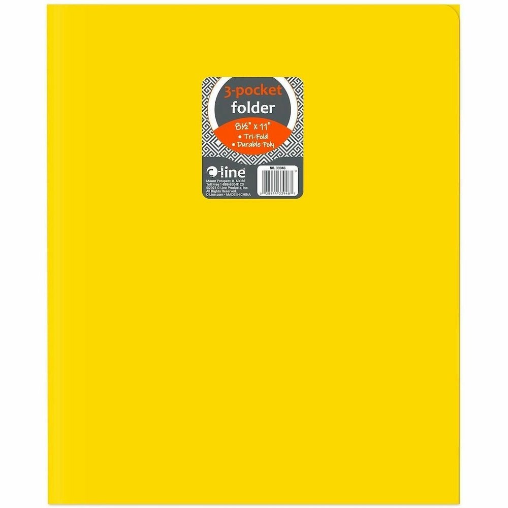 C-Line Letter Pocket Folder - 8 1/2" x 11" - 3 Internal Pocket - Yellow - 24 / Box. Picture 1