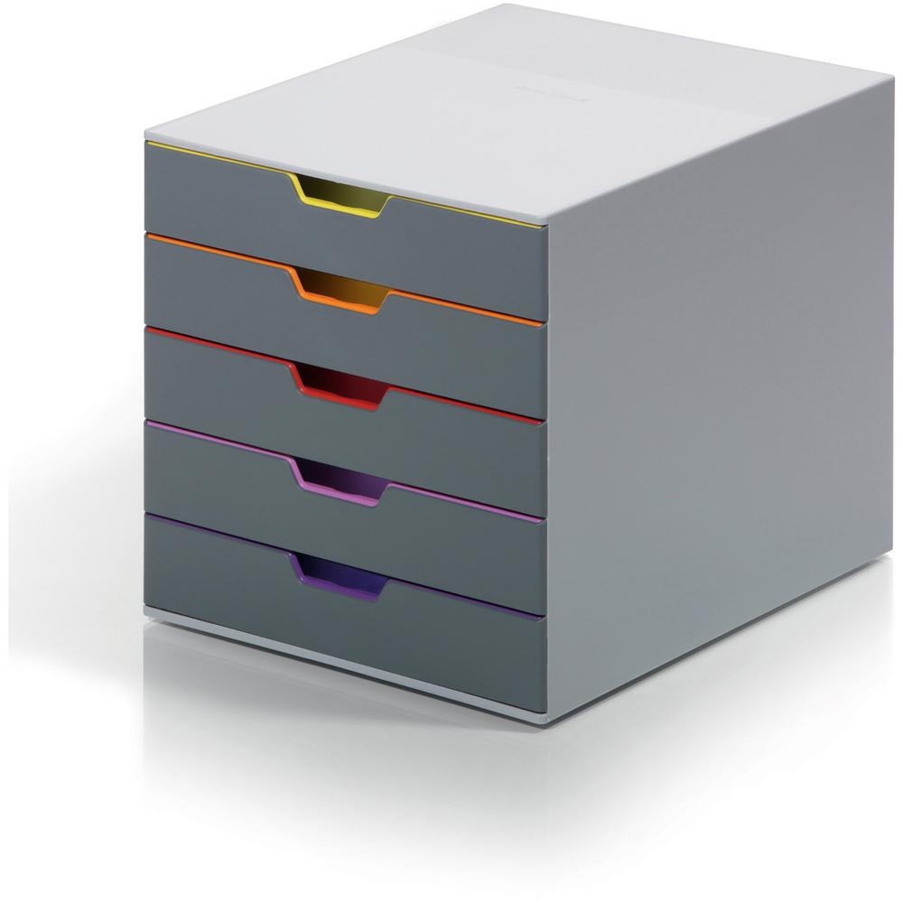 DURABLE&reg; VARICOLOR&reg; Desktop 5 Drawer Organizer - 11" W x 11-3/8" H x 14" D - 5 Drawers - Color Labeled Tabs - Charcoal. Picture 1
